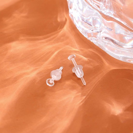 Plastic Earrings, 200 PCS Invisible Clear Post Studs for Sports, Work - Flat Silicone Rubber