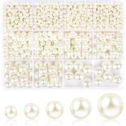 1228pcs Pearl Beads for Jewelry Making Pearl Beads for Bracelets Pearl Beads for Crafts Pearl Beads for Bracelet Making Kit Pearl Beads with Holes for Jewelry Making, Imitation Pearls for Fillers