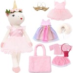Unicorn Doll Stuffed Animal Toys for Girls - Ballerina Doll | Plush Carrier Bag | 3 Set Cloth Accessories, Kids Pretend Play Crochet Gifts, Birthday Gift for 3 4 5 6 Year Old Little Girl Unicorn Toys