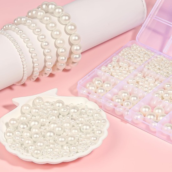 1228pcs Pearl Beads for Jewelry Making Pearl Beads for Bracelets Pearl Beads for Crafts Pearl Beads for Bracelet Making Kit Pearl Beads with Holes for Jewelry Making, Imitation Pearls for Fillers