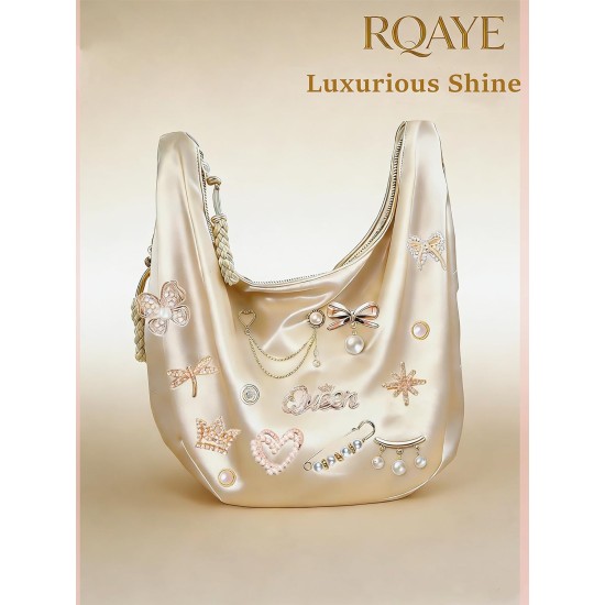 RQAYE 80pcs Junk Socks Charms Kit, Gold Brooches and Pins for Women,Pearl and Rhinestone Shoe Charms with Safety Pins for Hat Clothes Bags