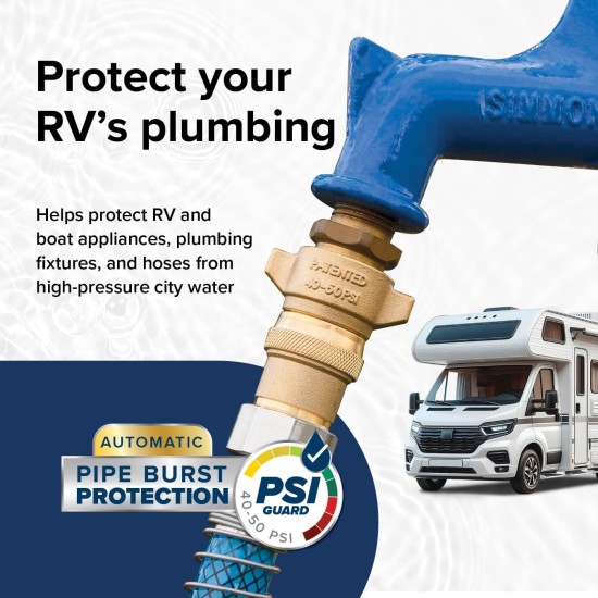 Camco Brass Marine/RV Water Pressure Regulator – Protects RV Kitchen Small Appliances, Plumbing & Hoses – Reduces RV Water Pressure to Safe & Consistent 40-50 PSI – Drinking Water Safe (40055) Camco Brass Marine/RV Water Pressure Regulator – Protects RV Kitchen Small Appliances, Plumbing & Hoses – Reduces RV Water Pressure to Safe & Consistent 40-50 PSI – Drinking Water Safe (40055)