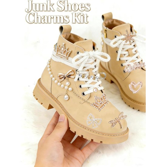 RQAYE 80pcs Junk Socks Charms Kit, Gold Brooches and Pins for Women,Pearl and Rhinestone Shoe Charms with Safety Pins for Hat Clothes Bags