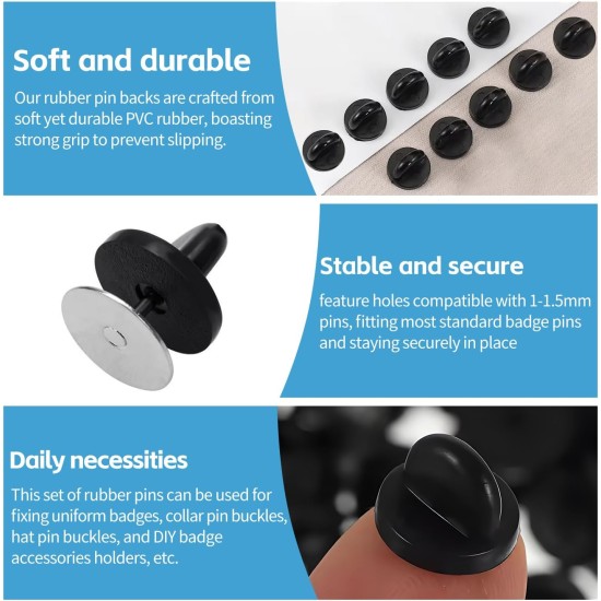 50PCS Rubber Pin Backs – PVC Lapel Pin Backings, Replacement for Enamel Pins, Badges, Hats, Brooch, Tie Tack, Butterfly Clutch Cap Keepers – Securely Hold Pins & Accessories - Black 50PCS Rubber Pin Backs – PVC Lapel Pin Backings, Replacement for Enamel Pins, Badges, Hats, Brooch, Tie Tack, Butterfly Clutch Cap Keepers – Securely Hold Pins & Accessories - Black