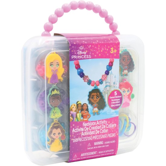 Disney Princess Necklace Activity Case – Jewelry Making Kit with Beads, Charms & Strings – Create Custom Princess Necklaces – Craft Gift for Girls Ages 3+ – Portable Storage Case Included