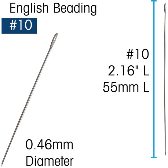 The Beadsmith English Beading Needles, Size 10, 4 Needles per Card, Made in England, Use for Loom Weaving Beadwork, Off-Loom Stitching and Jewelry Making with Seed Beads
