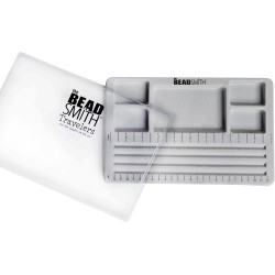 The Beadsmith Mini Bead Board - Grey Flocked, 4 Straight Channels, 5 Recessed Compartments, 7.75 x 11.25 inches, Design Boards for Creating Bracelets, Necklaces and Other Jewelry