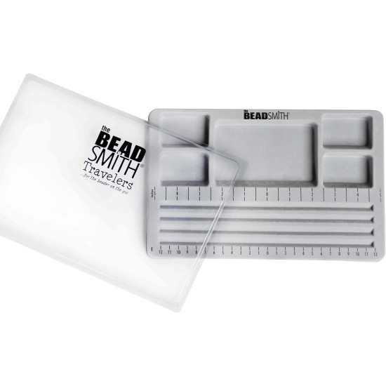 The Beadsmith Mini Bead Board - Grey Flocked, 4 Straight Channels, 5 Recessed Compartments, 7.75 x 11.25 inches, Design Boards for Creating Bracelets, Necklaces and Other Jewelry
