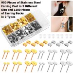 Hypoallergenic Earring Posts and Backs, Caffox 2000pcs Stud Earrings Making Kit with Ear Ring Base and Earring Backs for Leather Stud, Clay, Pearl Jewelry Making (Gold & Silver) Hypoallergenic Earring Posts and Backs, Caffox 2000pcs Stud Earrings Making Kit with Ear Ring Base and Earring Backs for Leather Stud, Clay, Pearl Jewelry Making (Gold & Silver)