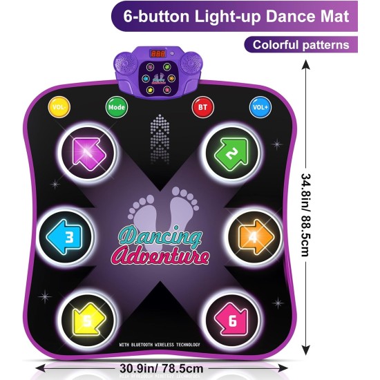 Flooyes Dance Mat Toys for 3-12 Year Old Kids, Electronic Dance Pad with Light-up 6-Button Wireless Bluetooth, Music Dance with 5 Game Modes, Birthday Toys Gifts for 3 4 5 6 7 8 9 10+ Year Old Girls Flooyes Dance Mat Toys for 3-12 Year Old Kids, Electronic Dance Pad with Light-up 6-Button Wireless Bluetooth, Music Dance with 5 Game Modes, Birthday Toys Gifts for 3 4 5 6 7 8 9 10+ Year Old Girls