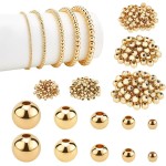 PH PandaHall 14K Gold Plated Spacer Beads, 300pcs Round Brass Beads 5 Size Metal Smooth Beads Seamless Ball Beads Long-lasting Little Beads for Summer Bracelet Necklace Jewelry DIY Crafts(2/3/4/5/6mm)