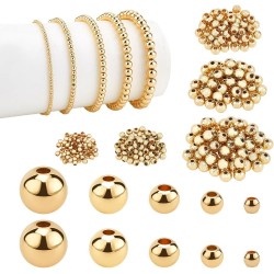 PH PandaHall 14K Gold Plated Spacer Beads, 300pcs Round Brass Beads 5 Size Metal Smooth Beads Seamless Ball Beads Long-lasting Little Beads for Summer Bracelet Necklace Jewelry DIY Crafts(2/3/4/5/6mm)