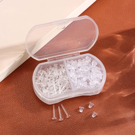 Plastic Earrings, 200 PCS Invisible Clear Post Studs for Sports, Work - Flat Silicone Rubber