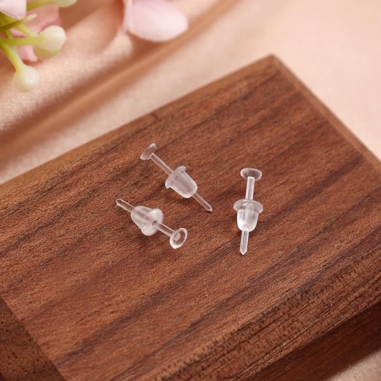 Plastic Earrings, 200 PCS Invisible Clear Post Studs for Sports, Work - Flat Silicone Rubber