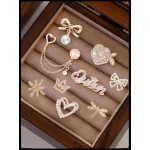 RQAYE 80pcs Junk Socks Charms Kit, Gold Brooches and Pins for Women,Pearl and Rhinestone Shoe Charms with Safety Pins for Hat Clothes Bags