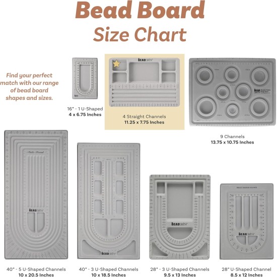 The Beadsmith Mini Bead Board - Grey Flocked, 4 Straight Channels, 5 Recessed Compartments, 7.75 x 11.25 inches, Design Boards for Creating Bracelets, Necklaces and Other Jewelry