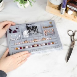 The Beadsmith Mini Bead Board - Grey Flocked, 4 Straight Channels, 5 Recessed Compartments, 7.75 x 11.25 inches, Design Boards for Creating Bracelets, Necklaces and Other Jewelry The Beadsmith Mini Bead Board - Grey Flocked, 4 Straight Channels, 5 Recessed Compartments, 7.75 x 11.25 inches, Design Boards for Creating Bracelets, Necklaces and Other Jewelry