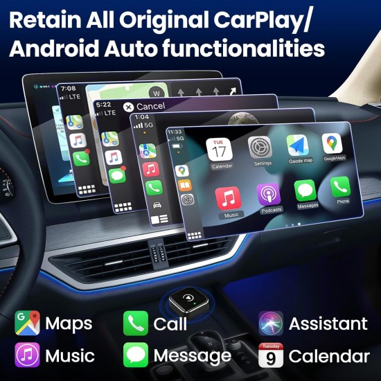Wireless CarPlay Adapter2026 Upgraded – Suitable for Apple iPhone & Android, with Compact Size, Plug-and-Play Convenience, and Fast, Stable Connection for CarPlay & Android Applications