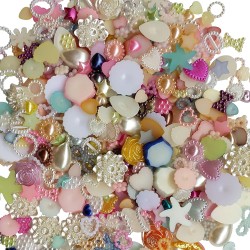 Chenkou Craft Random 100g/lot (Around 400pcs) 4-20mm Half Round Imitation Pearls Seastar Bow Rose Rhinestone Flat Back Pearl Bead Loose Beads (Mix 100g)