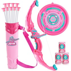 JOYIN Pink Bow and Arrow Set for Girls, LED Light Up Archery Toy Set with 9 Suction Cup Arrows, Target & Arrow Case, Christmas Indoor Outdoor Activity Toy for Kids Girls Ages 3-12
