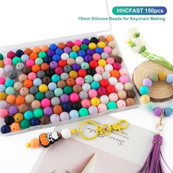 150Pcs 15mm Silicone Beads for Keychain Making and Bracelet Making,30 Colors Round Silicone Beads for Pens（Multicolor）
