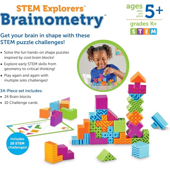 Learning Resources STEM Explorers Brainometry - 3d Puzzle, Brain Games, Brainteaser, Building Logic Toys, Gifts For Boys and Girls, Fine Motor Skills , Pattern Blocks, Math Manipulatives