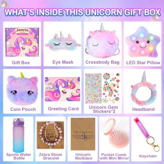 Jenria Unicorn Gifts for Girls, Easter Baskets for Kids, Birthday Gifts for Girls Age 3 4 5 6 7 8 9 10 Years Old Girl, Gift Ideas, Girls Toys Age 6-8, Unicorn Toys for Daughter, Niece