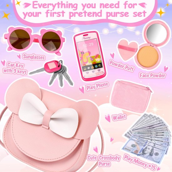 Play Purse for Little Girls, 23PCS Toddler Purse with Pretend Makeup for Kids, Princess Toys Includes Crossbody Bag, Phone, Wallet, Keys, Kids Toy Purse Birthday Gift Toys for Girls 3 4 5 6+ Play Purse for Little Girls, 23PCS Toddler Purse with Pretend Makeup for Kids, Princess Toys Includes Crossbody Bag, Phone, Wallet, Keys, Kids Toy Purse Birthday Gift Toys for Girls 3 4 5 6+
