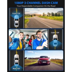 Dash Cam Front and Rear, 1080P Dash Camera for Cars, 3 Channel Car Camera Front Rear and Inside with 32GB Card, Loop Recording, Night Vision, HDR, 24Hr Parking, G-Sensor Dash Cam Front and Rear, 1080P Dash Camera for Cars, 3 Channel Car Camera Front Rear and Inside with 32GB Card, Loop Recording, Night Vision, HDR, 24Hr Parking, G-Sensor