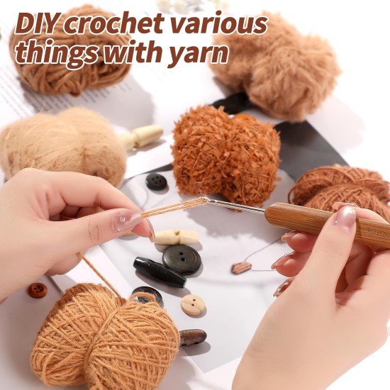 Hand Spun Art Yarn Kit - 6 Skeins 525 -Yard Vintage Style Blended Fibers with Wood Buttons & Crochet Hook for Knitting, Crochet, Textile Decorative, Tassels, Jewelry Making, Fiber Crafts (Coffee)