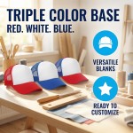 HEYTRCO 35PCS Patriotic DIY Trucker Hat Kit, 3 Mesh Foam Hats with Iron-On Embroiederd & Sequin Patches, Hat Pins, Hat Chains & Heat-Resistant Tape – 4th of July Party Craft Set HEYTRCO 35PCS Patriotic DIY Trucker Hat Kit, 3 Mesh Foam Hats with Iron-On Embroiederd & Sequin Patches, Hat Pins, Hat Chains & Heat-Resistant Tape – 4th of July Party Craft Set
