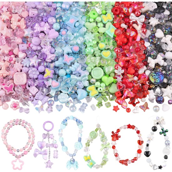 400-450PCS TINKRSTUFF Assorted Acrylic Beads 6 Mixed Colors Cute Beads for Bracelet Making, Bow Aesthetic GummyBear Flower Butterfly Kawaii Charms for Jewelry Making DIY Necklace Keychain Phone Charm 400-450PCS TINKRSTUFF Assorted Acrylic Beads 6 Mixed Colors Cute Beads for Bracelet Making, Bow Aesthetic GummyBear Flower Butterfly Kawaii Charms for Jewelry Making DIY Necklace Keychain Phone Charm