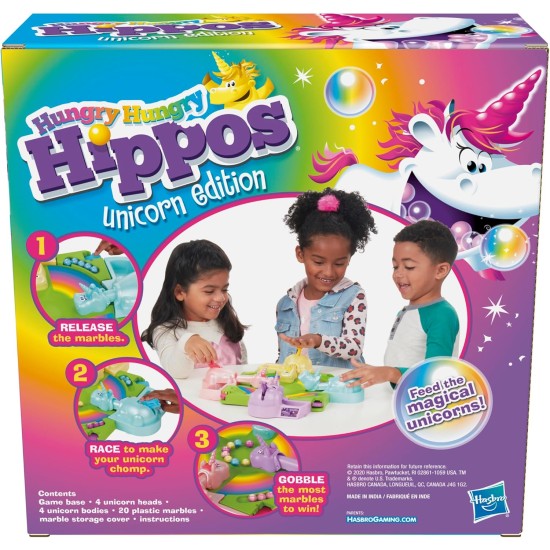 Hasbro Gaming Hungry Hippos Unicorn Edition Pre-School Board Game for Kids Ages 4 and Up; 2-4 Players, Easter Gifts for Boys and Girls (Amazon Exclusive)