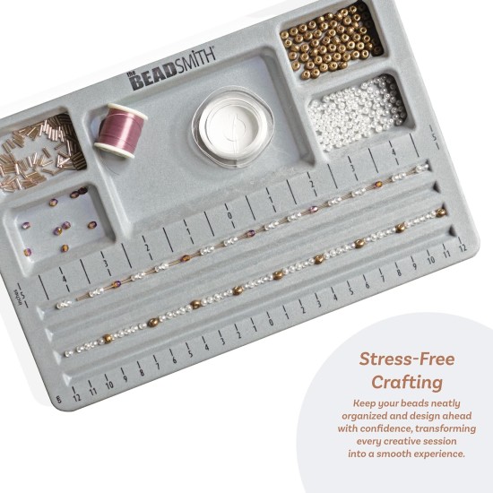 The Beadsmith Mini Bead Board - Grey Flocked, 4 Straight Channels, 5 Recessed Compartments, 7.75 x 11.25 inches, Design Boards for Creating Bracelets, Necklaces and Other Jewelry