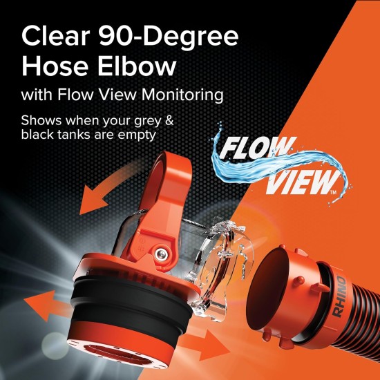 Camco Rhino RV Sewer Adapter PRO - Clear Sewer Hose Elbow with Drain Lock Adapter - Includes Ergonomic Handle & Flexible Adapter (39730)