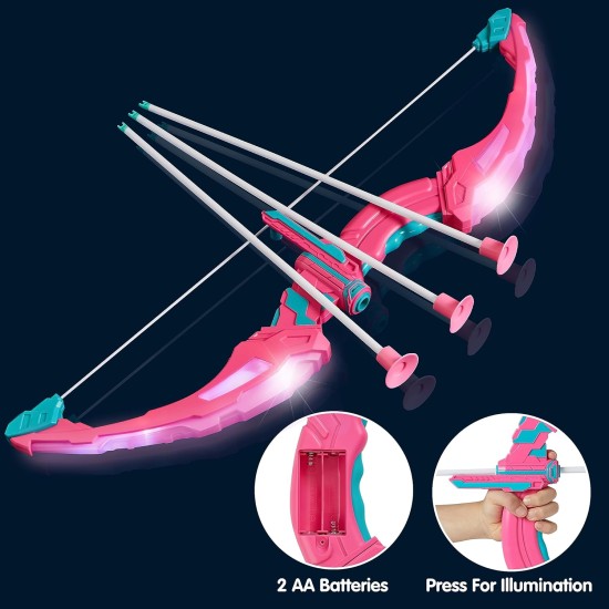 JOYIN Pink Bow and Arrow Set for Girls, LED Light Up Archery Toy Set with 9 Suction Cup Arrows, Target & Arrow Case, Christmas Indoor Outdoor Activity Toy for Kids Girls Ages 3-12