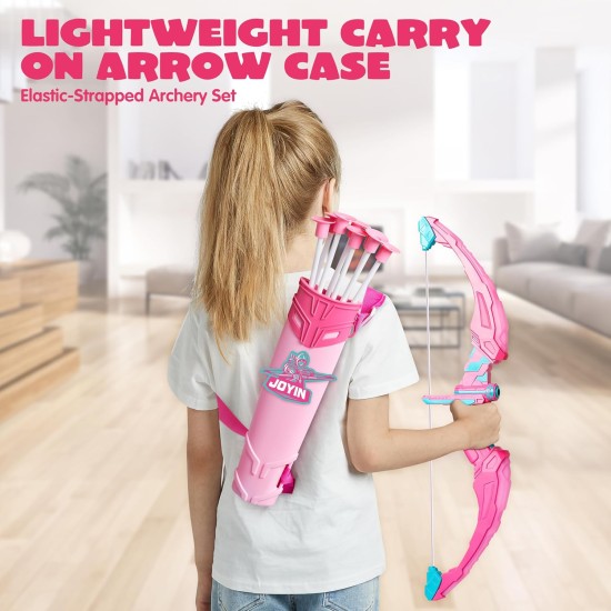 JOYIN Pink Bow and Arrow Set for Girls, LED Light Up Archery Toy Set with 9 Suction Cup Arrows, Target & Arrow Case, Christmas Indoor Outdoor Activity Toy for Kids Girls Ages 3-12
