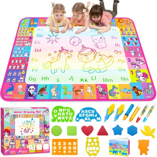 Aqua Water Doodle Mat - Kids Drawing Mat Toddlers Educational Toys for Age 3 4 5 6 7 8 Year Old Boys Girls Gifts - Neon Color Mat Doodle Board Writing Drawing Toys Holiday Christmas Birthday Gifts