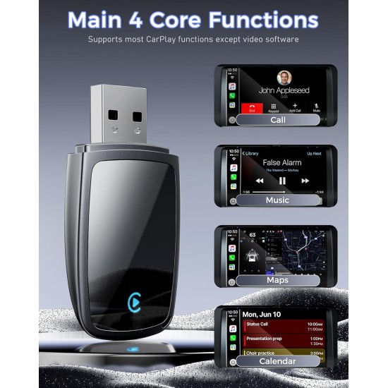Wireless CarPlay Adapter for Apple iPhone（2026 Upgrade）- Convert Wired CarPlay to CarPlay Wireless Adapter, Stable Connection Compatible with OEM Wired CarPlay Vehicles & iOS 10+(Black)