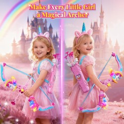 Unicorn Toys for Girls Ages 3-12, 6 Magic Lights BowArrow(Unicorn Horn, Wings, Star, Upper & Lower Arms), Dreamy Quiver & Princess Target, 8 Pink Suction Arrow, Gift for 3 4 5 6 7 8 9 10 Year Old Girl