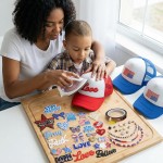 HEYTRCO 35PCS Patriotic DIY Trucker Hat Kit, 3 Mesh Foam Hats with Iron-On Embroiederd & Sequin Patches, Hat Pins, Hat Chains & Heat-Resistant Tape – 4th of July Party Craft Set HEYTRCO 35PCS Patriotic DIY Trucker Hat Kit, 3 Mesh Foam Hats with Iron-On Embroiederd & Sequin Patches, Hat Pins, Hat Chains & Heat-Resistant Tape – 4th of July Party Craft Set