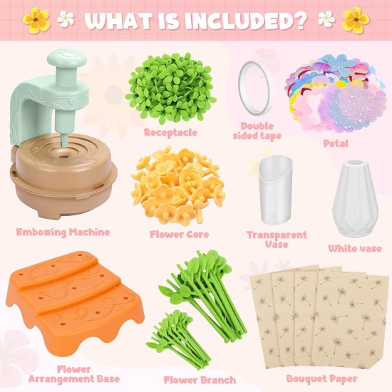 Fabric Flower Bouquets Toys, DIY Craft Kits Toys for Kids - Flowers Market Toy, Build Your Flower Bouquet, Arts & Crafts for 4+ Year Toddler Girl, Educational Activity Preschool B-Day Gifts