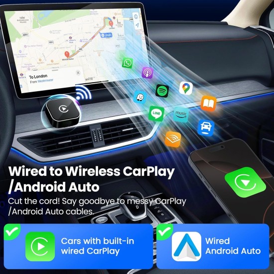 Wireless CarPlay Adapter2026 Upgraded – Suitable for Apple iPhone & Android, with Compact Size, Plug-and-Play Convenience, and Fast, Stable Connection for CarPlay & Android Applications
