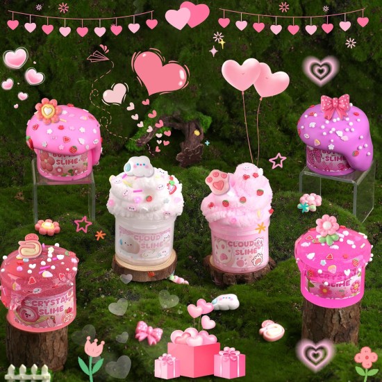 6 Pack Slimes, Pink Slime Kids, Cloud Slime kit for Girls Ages 8-12, Toys for Girls and Boys, for Kids Slime Set Party kit Goodie Bag Stuffers, 4 5 6 7 8 9 10 Year Old Girl Birthday Gift Cute Stuff